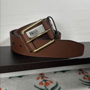 Timberland Brown Leather Belt with Brass-Tone Buckle Size 36